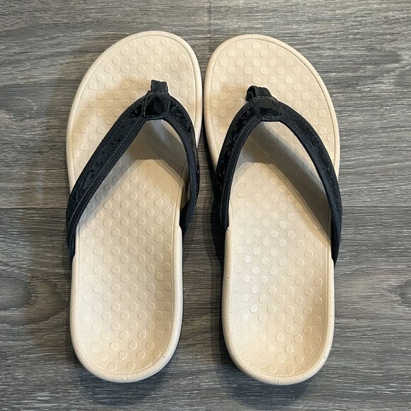 Vionic Casandra Orthotic Flip Flops Size 8 Black Sandals Thong Comfort - Picture 1 of 8